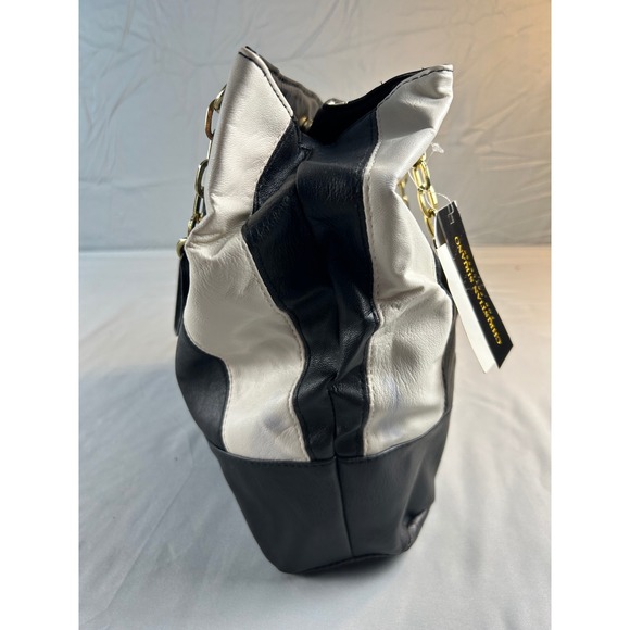 Christian Siriano for Payless Tote Bag Black White Striped Gold Chain New NWT - Picture 5 of 11